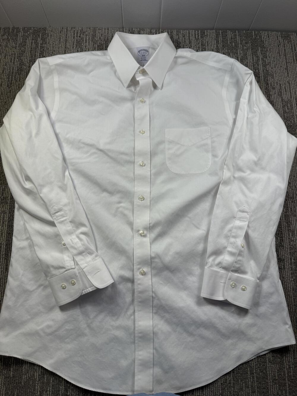 Brooks Brothers Dress Shirt Mens 18 White Solid Regent 1818 Non Iron Cotton LS